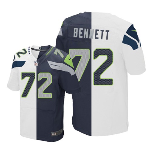 Men's Elite Michael Bennett Nike Jersey Navy/White - #72 Split Fashion NFL Seattle Seahawks